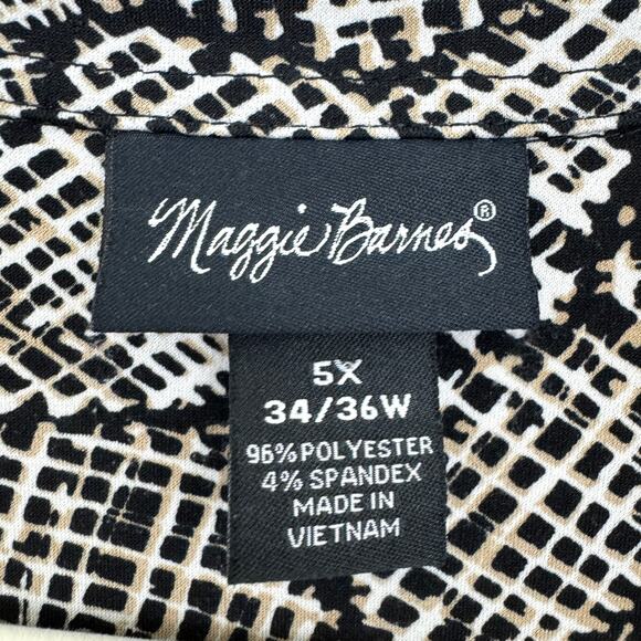 Maggie Barnes Womens Blouse Top Size 5X Animal Print Flowy Quarter Button Black - Picture 2 of 7
